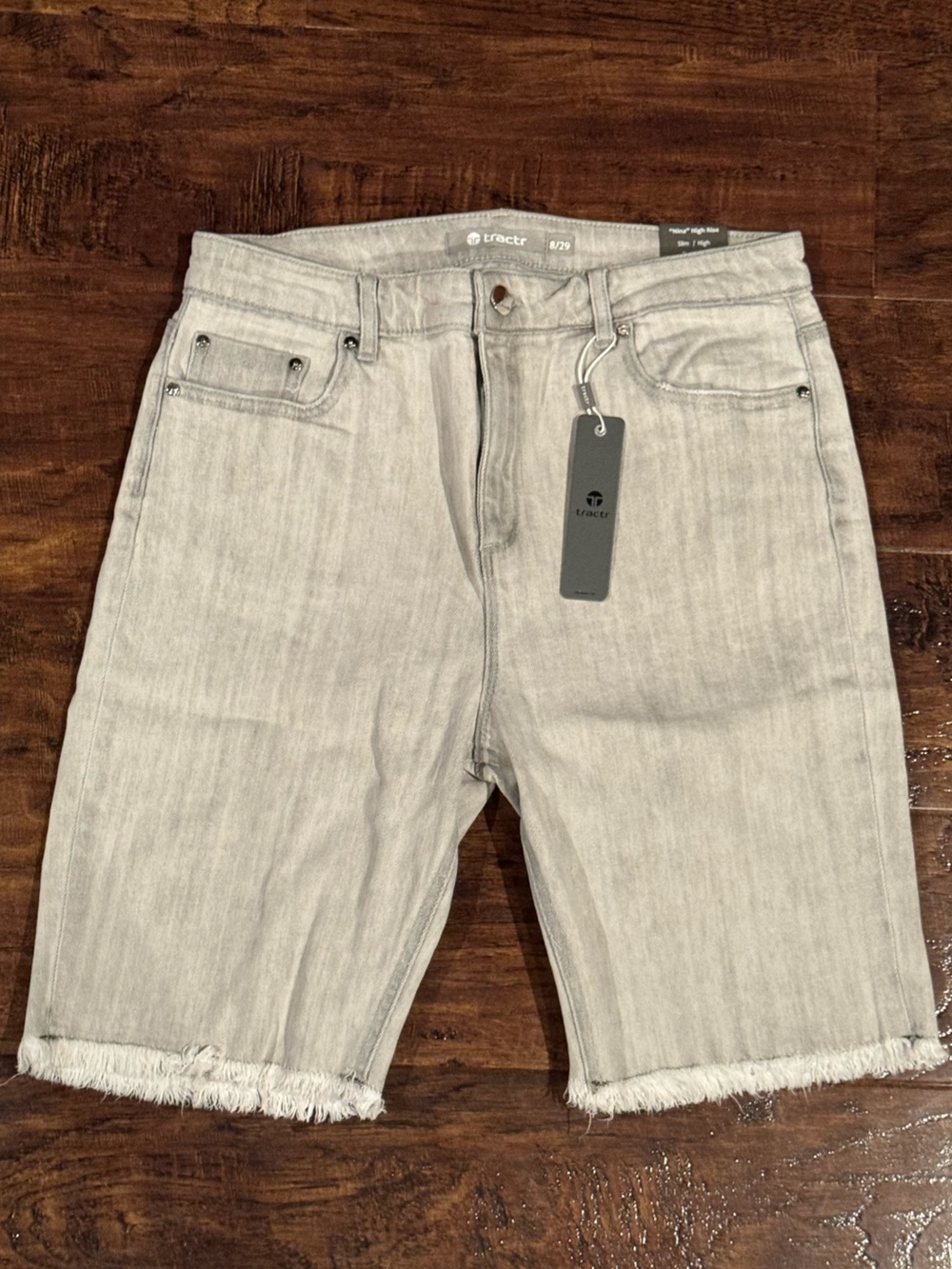 NWT Tractr Women's High Rise Slim Fit Cut Off Denim Shorts Grey